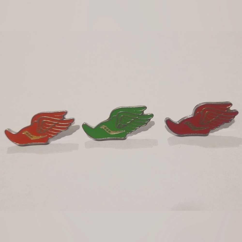 Saucony Winged Lapel Pins Lot of 3 Orange, Red and Green (One set of 3)